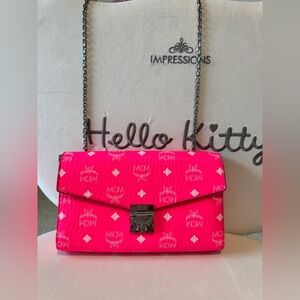 MCM Hot Vibrant Pink Crossbody Bag with Silver Hardwear